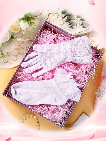 Foaincore 6 Pcs First Communion Veils Set 1st Communion Holy Veil Headpiece Gloves Sock Rosary Necklace Bracelet First Communion Veil Wedding Hair Accessories for Wedding Girl Veil Kids Party in Saudi Arabia