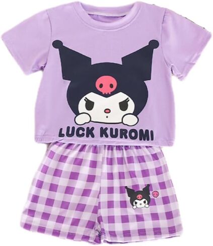 KwahKwah فتاة الصيف بلوزات + مجموعة تي شيرتات قصيرة للأطفال Hellokitty طفل 2 قطعة وتتسابق القطن + النايلون تي شيرت رياضي للطفل الكبير الصغير 1-11T in Kuwait