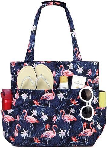 Kasqo Beach Tote Bags for Women, Waterproof Sandproof Large Pool Bag Stylish Zipper Beach Tote for Gym Travel Shopping School in Kuwait