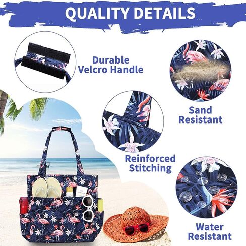Kasqo Beach Tote Bags for Women, Waterproof Sandproof Large Pool Bag Stylish Zipper Beach Tote for Gym Travel Shopping School in Kuwait