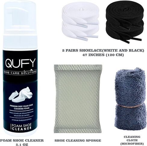 Shoe Cleaner, Foam Shoe Cleaner - Shoe Brush or Sponge - Microfiber Shoe Cloth - Shoelace (Shoe Cleaner Kit (5 in 1)) in Kuwait
