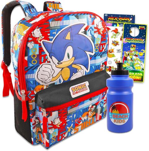 Sonic the Hedgehog Backpack for Boys 4-6 - Bundle with 16" Sonic Backpack Plus Water Bottle, Stickers, More | Sonic Backpack Set in Saudi Arabia