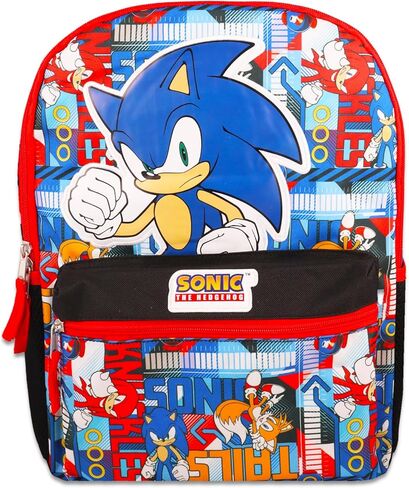 Sonic the Hedgehog Backpack for Boys 4-6 - Bundle with 16" Sonic Backpack Plus Water Bottle, Stickers, More | Sonic Backpack Set in Saudi Arabia