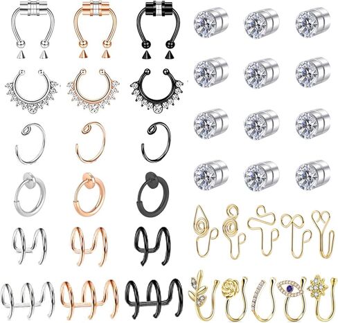 40 قطعة من حلقات الأنف المزيفة من الفولاذ المقاوم للصدأ من LOREMOW للنساء، حلقة الحاجز الصناعي، حلقة الشفاه الصناعية، الكفة الأنفية المزيفة، مجموعة حلقات الأنف غير المثقوبة in Kuwait