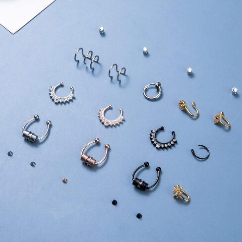 40 قطعة من حلقات الأنف المزيفة من الفولاذ المقاوم للصدأ من LOREMOW للنساء، حلقة الحاجز الصناعي، حلقة الشفاه الصناعية، الكفة الأنفية المزيفة، مجموعة حلقات الأنف غير المثقوبة in Kuwait