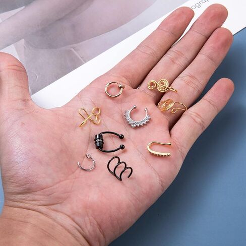 40 قطعة من حلقات الأنف المزيفة من الفولاذ المقاوم للصدأ من LOREMOW للنساء، حلقة الحاجز الصناعي، حلقة الشفاه الصناعية، الكفة الأنفية المزيفة، مجموعة حلقات الأنف غير المثقوبة in Kuwait