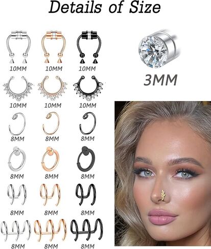 40 قطعة من حلقات الأنف المزيفة من الفولاذ المقاوم للصدأ من LOREMOW للنساء، حلقة الحاجز الصناعي، حلقة الشفاه الصناعية، الكفة الأنفية المزيفة، مجموعة حلقات الأنف غير المثقوبة in Kuwait