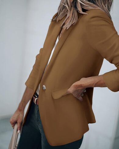 نيو اف ار ار بليزر كاجوال للنساء باكمام طويلة مفتوح من الامام للعمل والمكتب مع جيوب، لون بني، مقاس XXL، بني in Kuwait