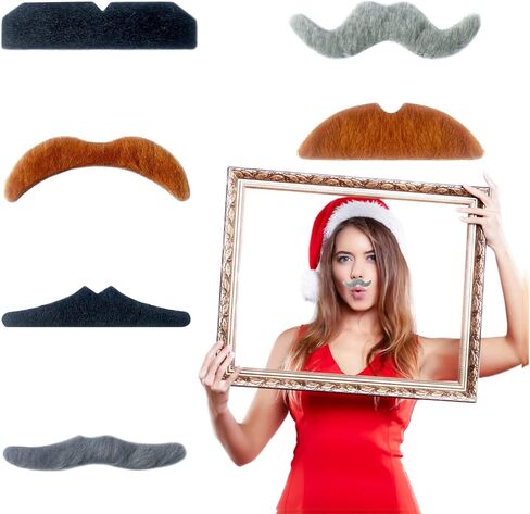 6 قطع من الشوارب المزيفة ذاتية اللصق، مجموعة شوارب مزيفة ملونة واقعية للحفلات، لحية مزيفة ومضحكة ومشعرة للأطفال والكبار in Kuwait