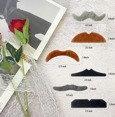 6 قطع من الشوارب المزيفة ذاتية اللصق، مجموعة شوارب مزيفة ملونة واقعية للحفلات، لحية مزيفة ومضحكة ومشعرة للأطفال والكبار in Kuwait