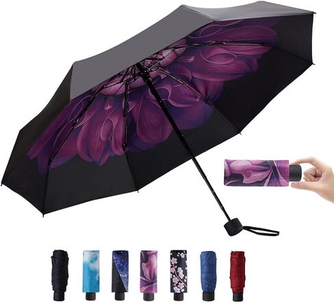 Allfourior Small Mini Compact Travel Umbrella 8 Ribs Lightweight Portable Parasol Sun&Rain Pocket Umbrellas in Saudi Arabia