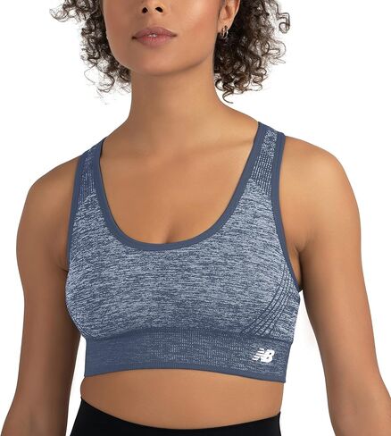 New Balance Women's Seamless MID Impact Heather Keyhole Sport Bra with Removable Pads, Vintage Indigo, Medium in Saudi Arabia