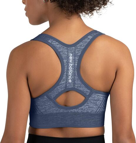 New Balance Women's Seamless MID Impact Heather Keyhole Sport Bra with Removable Pads, Vintage Indigo, Medium in Saudi Arabia