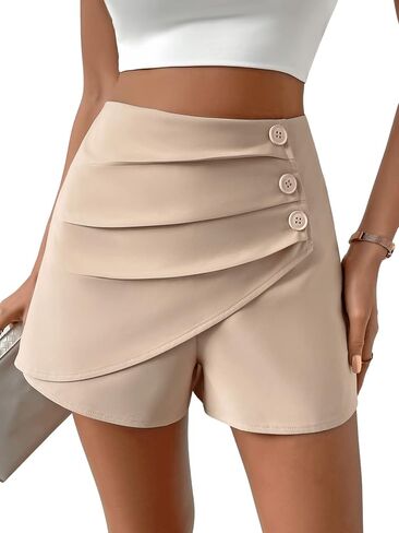 SweatyRocks Women's Casual High Waist Button Front Wrap Shorts Solid Ruched Skort Skirt in Saudi Arabia