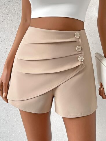 SweatyRocks Women's Casual High Waist Button Front Wrap Shorts Solid Ruched Skort Skirt in Saudi Arabia