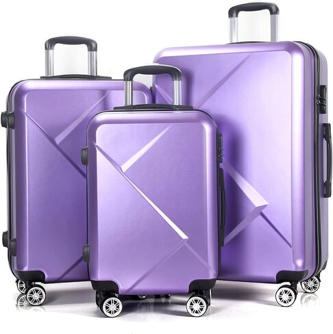 Edtian 3 Piece Luggage Sets, PC+ABS Suitcases (20", 24", 28"), Purple in Saudi Arabia