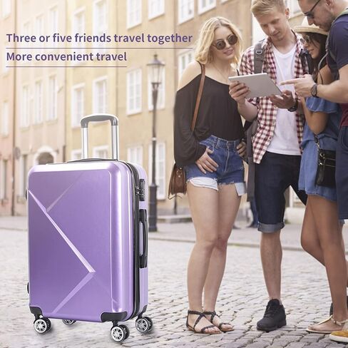 Edtian 3 Piece Luggage Sets, PC+ABS Suitcases (20", 24", 28"), Purple in Saudi Arabia