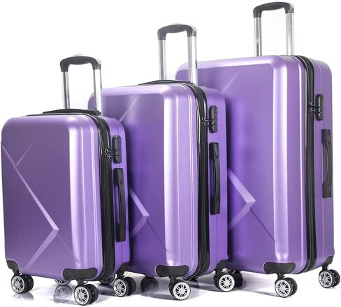 Edtian 3 Piece Luggage Sets, PC+ABS Suitcases (20", 24", 28"), Purple in Saudi Arabia