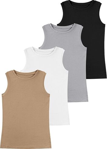 4 Pack Women's Sleeveless Tops, Casual Summer Loose Fit T Shirts Solid Color Tunic Tank Tops Ladies' Crew Neck Tee in Saudi Arabia