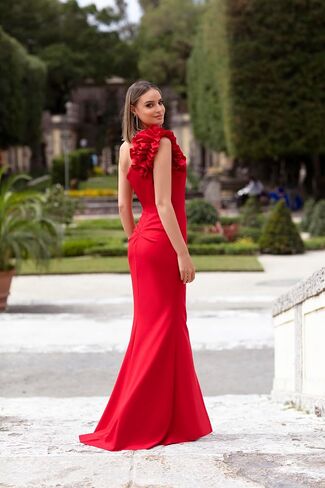 Xscape Women's Long One Shoulder Ruffle Scuba Crepe Dress (Standard & Petite) in Saudi Arabia