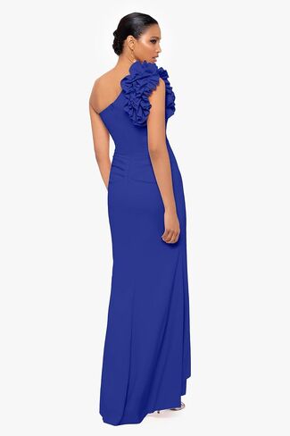 Xscape Women's Long One Shoulder Ruffle Scuba Crepe Dress (Standard & Petite) in Saudi Arabia