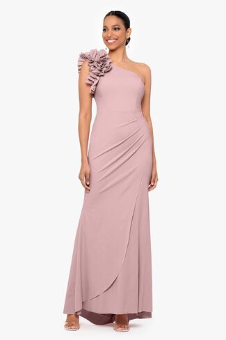 Xscape Women's Long One Shoulder Ruffle Scuba Crepe Dress (Standard & Petite) in Saudi Arabia