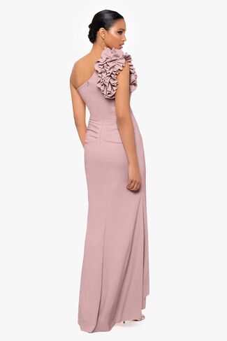 Xscape Women's Long One Shoulder Ruffle Scuba Crepe Dress (Standard & Petite) in Saudi Arabia
