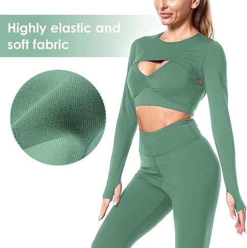 Workout Tops for Women Long Sleeve Bolero Shrug Super Cropped Hoodie Tops Cutout Athletic Yoga T Shirts in Saudi Arabia