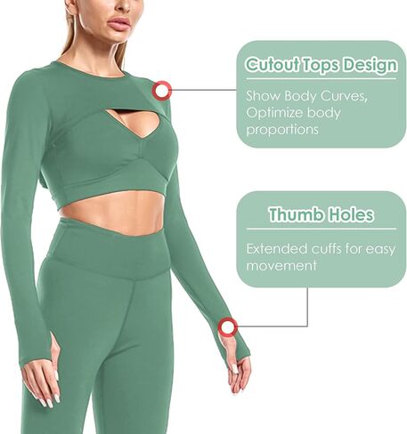 Workout Tops for Women Long Sleeve Bolero Shrug Super Cropped Hoodie Tops Cutout Athletic Yoga T Shirts in Saudi Arabia