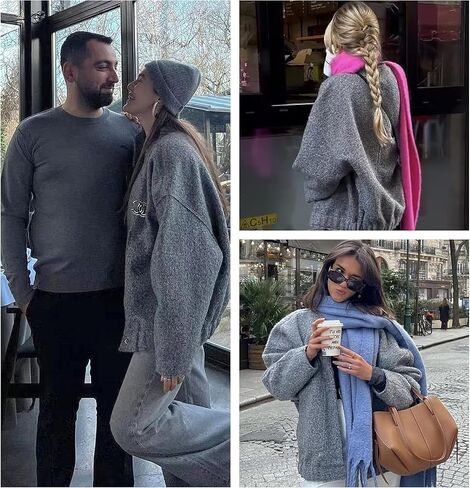 جاكيت نسائي من مزيج الصوف من Lentta مقاس كبير كاجوال بأزرار سفلية مع جيوب 2023 in Kuwait