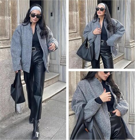 جاكيت نسائي من مزيج الصوف من Lentta مقاس كبير كاجوال بأزرار سفلية مع جيوب 2023 in Kuwait