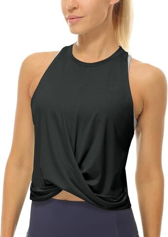 icyzone Racerback Workout Tank Tops for Women, High Neck Athletic Gym Running Yoga Crop Tops in Saudi Arabia