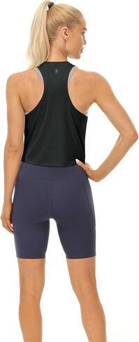 icyzone Racerback Workout Tank Tops for Women, High Neck Athletic Gym Running Yoga Crop Tops in Saudi Arabia