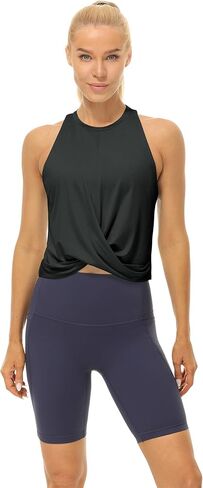 icyzone Racerback Workout Tank Tops for Women, High Neck Athletic Gym Running Yoga Crop Tops in Saudi Arabia