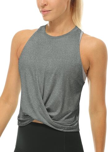 icyzone Racerback Workout Tank Tops for Women, High Neck Athletic Gym Running Yoga Crop Tops in Saudi Arabia