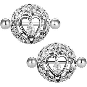 Cute Hollow Heart Nipple Shield 14G Stainless Steel Nipple Barbell for Women 14mm Heart Nipple Rings Niplle Piercing Jewelry