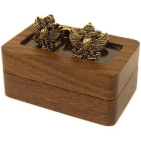 Solid Brass Eagle Shape Cufflinks for Men With Walnut Transparent Lid Organizer Case, Wedding Gift, Engagement Gift, Father's Day Gift… B0D3X166QG