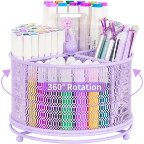 360-Degree Rotating Pencil Holder, Art Supply Storage Desk Organizers and Accessories, Pen Holder for Desk, Marker Organizer for School Office Supplies (pink)