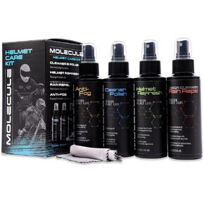 Molecule Helmet Care Kit, Anti-Fog, Cleaner Polish, Refresh, and Rain Repel, Premium Helmet Care, Helmets, Visors, and Goggles, Cleans and Details, 4 Ounces (1 Kit)