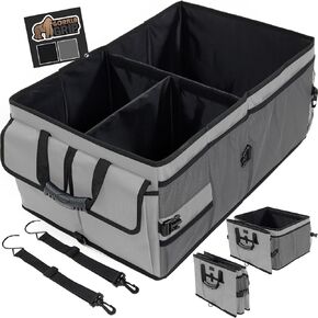 Gorilla Grip Large Capacity Sturdy Trunk Storage Organizer, Slip and Water Resistant Collapsible Organization Container for Car Sedan or SUV, Multi Compartment Container Box Vehicle Accessories, Black