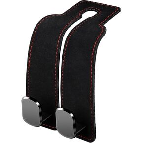 Car Seat Hooks for Headrest, Leather Car Seat Headrest Double Hook, Purse Hook for car,Car Back Seat Headrest Hooks for Handbags,Bags,car Hooks, Holder Car Organization Accessories (Black - 4 Pack)