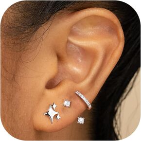 MILACOLATO 3-4 Pairs 925 Sterling Silver Earrings Set for Women 18K Gold Plated Stud Huggie Hoop Earrings Sets for Multiple Piercing Hypoallergenic Small Silver Hoop Earrings Stack for Sensitive Earrings Trendy Dainty Earrings