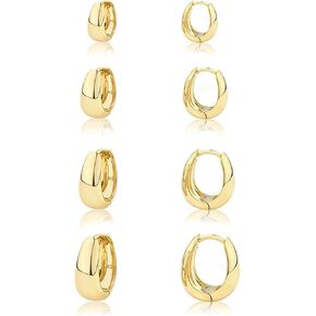 Hoop Earrings Set for Women, 14K Real Gold Plated Small Huggie Earrings for Multiple Piercing Lightweight Dainty Cartilage Diamond Earrings for Gifts