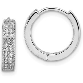 Real 925 Sterling Silver CZ Cubic Zirconia Hinged Hoop Huggie Earrings - 10mm x 3mm