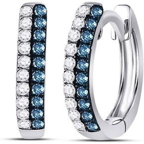 Blue Diamond Solid 10k White Gold Huggie Earrings 1/5 Ctw. (L = 9.8mm, W = 2.2mm, 20 Ctw.)