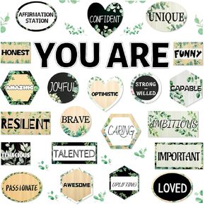 27Pcs Eucalyptus Affirmation Station Classroom Inspirational Bulletin Board Set Greenery Posters Positive Classroom Decor for Teacher School Home Affirmation Wall Decor