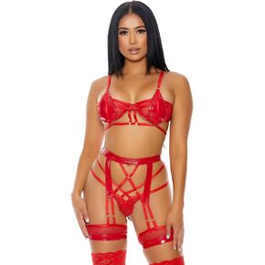 Forplay womens Bra, Panty and Garter BeltLingerie Set