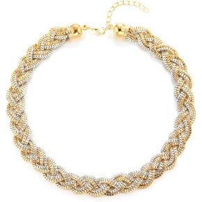 COOLSTEELANDBEYOND Statement Necklace, Braided Hollow Box Chain Cable Bib Choker Collar, Dress Prom