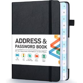 Address Book, Address and Password Keeper Book with Alphabetical Tabs, Hardcover Telephone Book Address Organizer Record with Pocket, Colored Pages, 5.3" x 7.7", Navy Blue