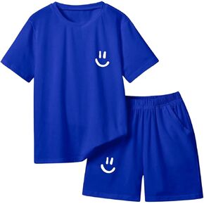 WDIRARA Boy's 2 Piece Outfits Graphic Print Short Sleeve Round Neck T Shirts and Shorts Clothing Set